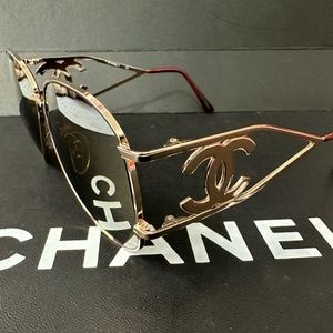 CHANEL AVIATOR GOLD TONE METAL SUNGLASSES